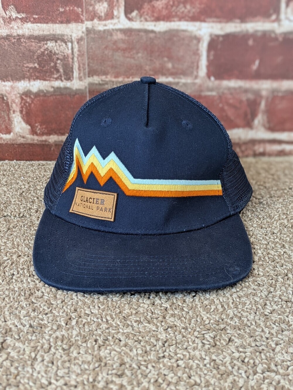 Locale Outdoors Glacier National Park Trucker Hat Blue Snapback RetroLeather Cap